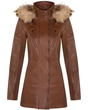 Infinity Leather Slim Fit Hooded Parka Jacket-Northam - Brown