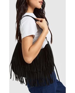 Boohoo Faux Suede Tassel Detail Shoulder Bag - Black