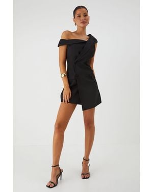 MissPap Off Shoulder Double Breasted Blazer Dress - Black