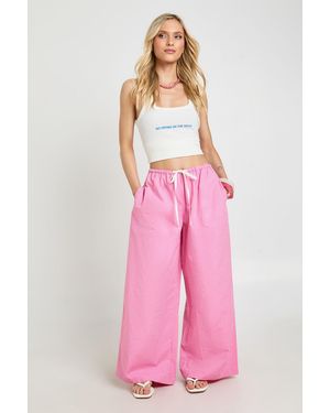 Boohoo Petite Contrast Drawcord Wide Leg Trousers - Pink