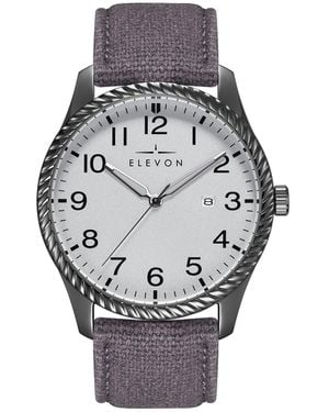Elevon Watches Crosswind Canvas-Overlaid Leather-Band Watch W/ Date - Metallic