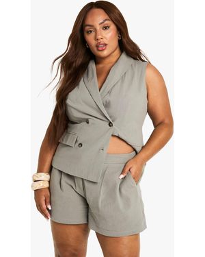 Boohoo Plus Linen Tailored Short - Green