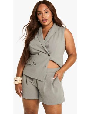 Boohoo Plus Linen Tailored Short - Green