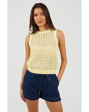 Brave Soul Crew Neck Open Stitch Knitted Vest - Blue