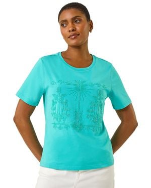 Roman Beaded Patterned Trim T-Shirt - Blue
