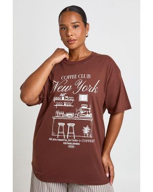 Boohoo Plus Coffee New York Printed T Shirt - Red