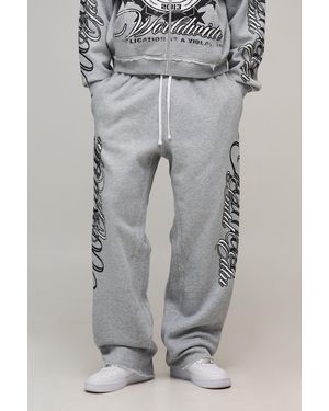 BoohooMAN Tall Baggy Fit Gothic Varsity Raw Seams Print Jogger - Grey