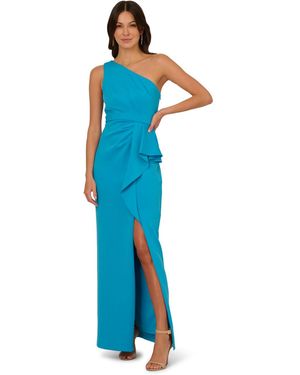 Adrianna Papell One Shoulder Scuba Gown - Blue