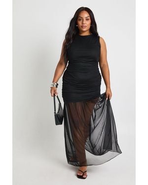 Boohoo Plus Ruched Waist Sheer Skirt Maxi Dress - Black