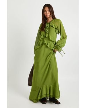 Boohoo Ruffle Front Smock Maxi Dress - Green