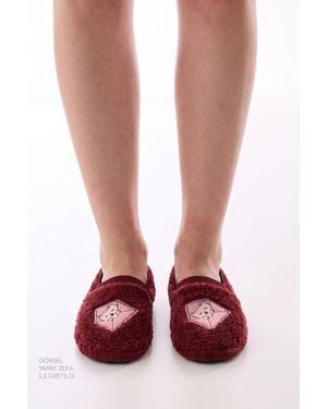 Penti Postcard Day Cat Pattern Slippers - Red