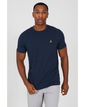 Brave Soul Crew Neck Embroidered Badge T-Shirt - Blue