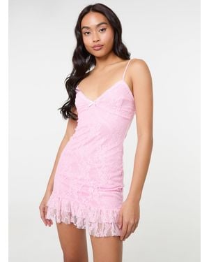Pink Vanilla Lace Cami Ruffle Mini Dress - Pink
