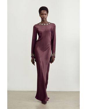 Karen Millen The Founder Petite Crystal Embellished Satin Wrap Maxi Dress - Purple