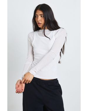 Boohoo Tall Double Layer Sheer Rib Racer Long Sleeve Top - White
