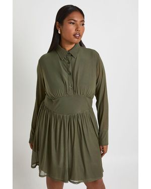 Boohoo Plus Collared Mesh Skater Dress - Green