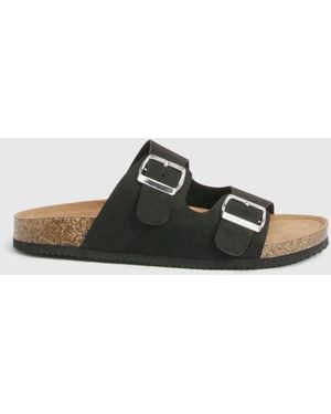Boohoo Faux Suede Double Buckle Sandals - Black