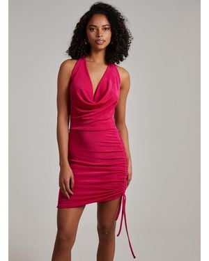 Pink Vanilla Cowl Neck Slinky Shimmer Mini Dress - Red