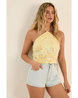 Nasty Gal Sequin Lace Trim Halter Neck Co-Ord Top - Yellow