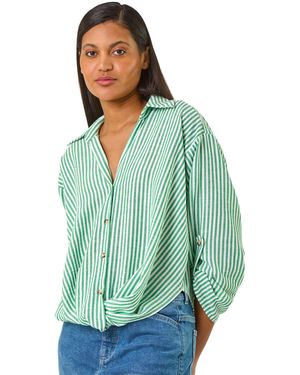 Roman Twisted Hem Striped Shirt - Green