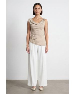 Dilvin Mouwloos Cowl Neck Shell Top - Wit