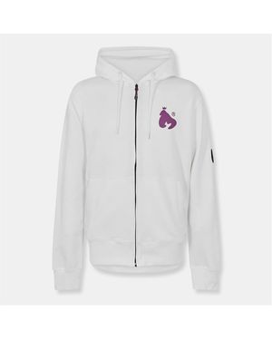 Money Solid Patterned Hooded Ribbed Cuff Sweat Jacket With Front Zipper Pocket - White