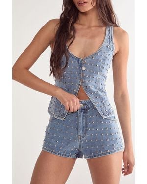 Nasty Gal Studded Denim Shorts - Blue