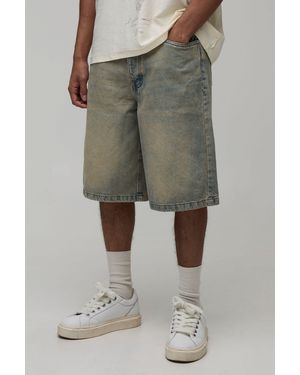 BoohooMAN Essential Relaxed Fit Denim Jorts - Green