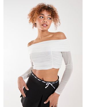 Pink Vanilla Bardot Mesh Long Sleeve Top - White