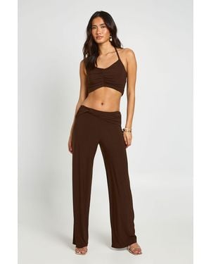 Boohoo Double Layer Slinky Knot Detail Wide Leg Trouser - Black