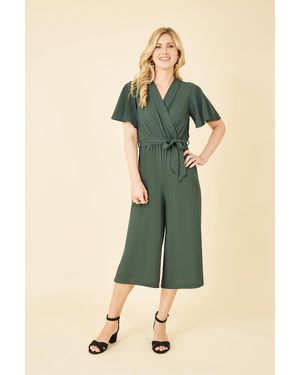 Mela London Wrap Over Jumpsuit With Angel Sleeves - Green