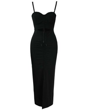 PUMA X Rihanna Fenty Front Ruched Cut Out Dress 577296 01 Nylon - Black
