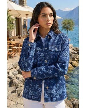Roman Floral Print Pocket Jacket - Blue
