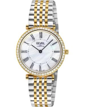Gevril Steinway Diamond, Stainless Steel Case, Mop Dial, Two Toned 316L Ipyg Bracelet Watch - Metallic