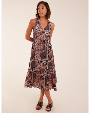 Blue Vanilla V Front Sleeveless Paisley Midi Dress With Detailed Straps - Pink
