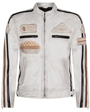 Infinity Leather Racing Biker Jacket-Portland - Black