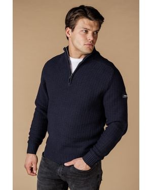 Firetrap Cotton Rich Textured Half Zip Jumper - Blue