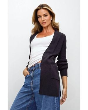 Secret Label Open Front Ribbed Longline Cardigan - Blue