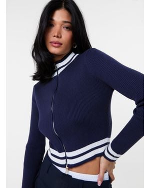 Pink Vanilla Knitted Cardigan Contrast Tipping - Blue