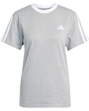 adidas Essentials 3 Stripe T-Shirt - Grey
