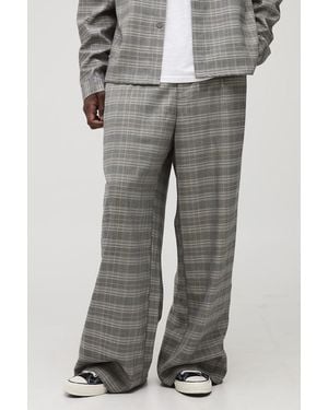 BoohooMAN Tall Wide Leg Heritage Flannel Trousers - Grey