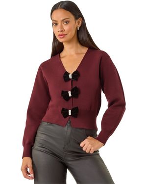 D.u.s.k Bow Buttoned Knit Cardigan - Red