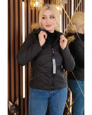 Moda Mihram Korte Gewatteerde Puffer Jas - Zwart