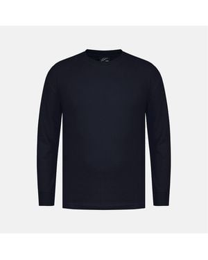 Fabric Waffle Crew Neck Long Sleeve T-Shirt - Blue