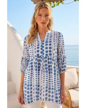 Roman Spot Print Tunic Top - Blue