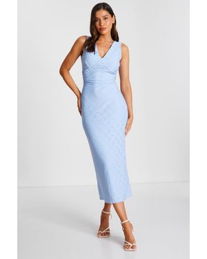 Quiz Embroidered Bodycon Midaxi Dress - Blue