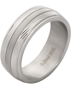 The Jewellery Stockroom Gent's Stainless Steel Grooved Plain Wedding Band Ring - White