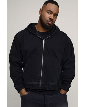 BoohooMAN Plus Washed Denim Zip Up Hoodie - Blue