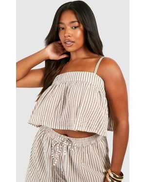 Boohoo Plus Woven Stripe Cami Crop Top - Grey