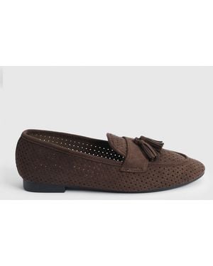 Oasis Carmen Faux Suede Cutwork Tassel Soft Loafers - Brown